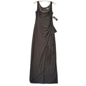 Alex Evening Black Dress Formal NEW Maxi Stretch Beads Scoop Sleeveless Womens 6